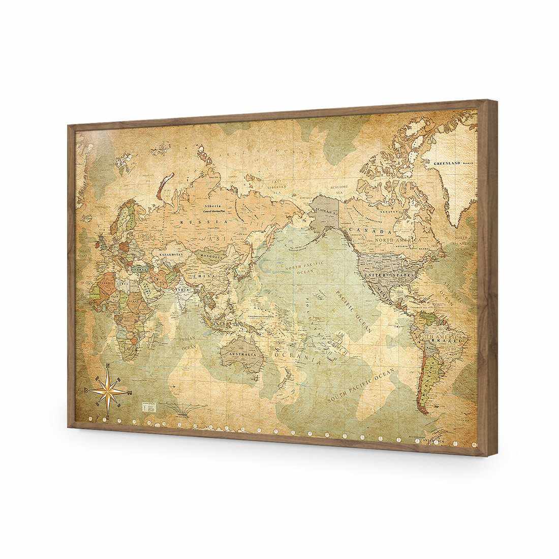 Antique World Map | Standard Acrylic | Flat Frame No Border | Natural
