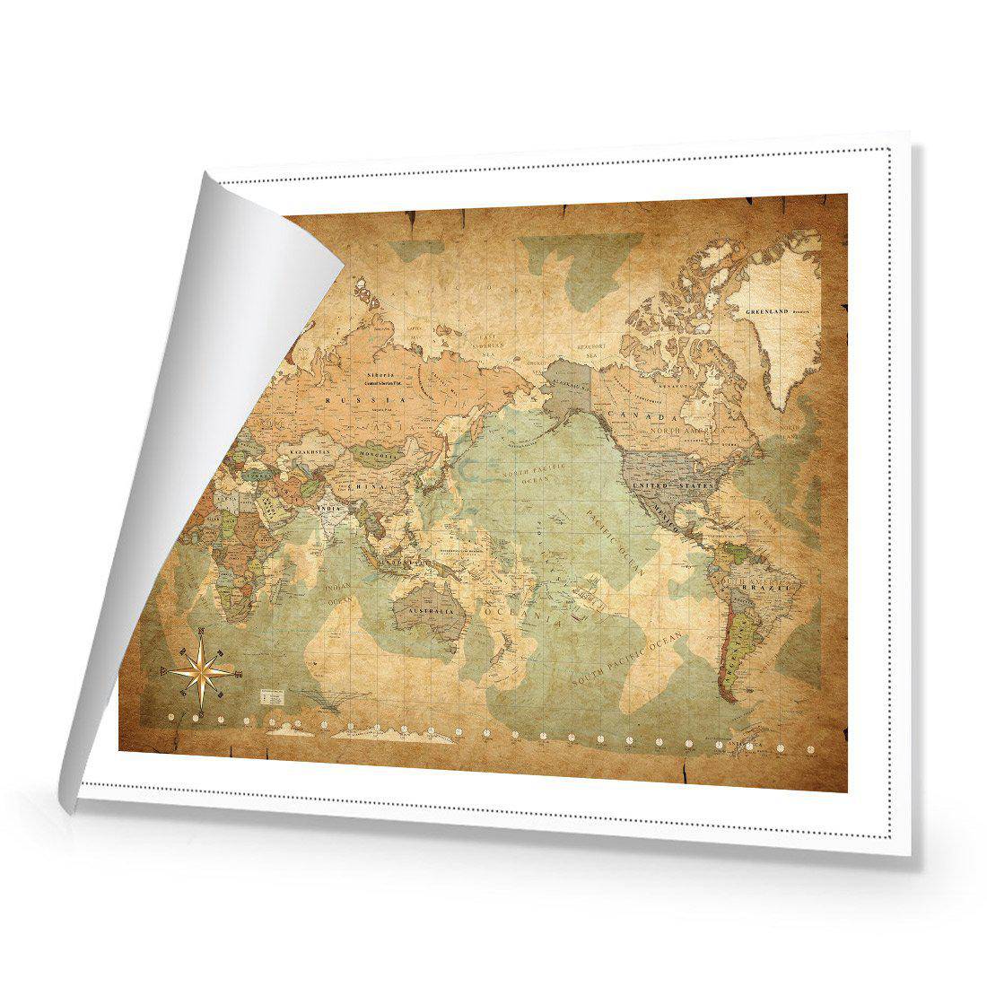 Antique World Map | Standard Canvas | No Frame | Rolled Canvas