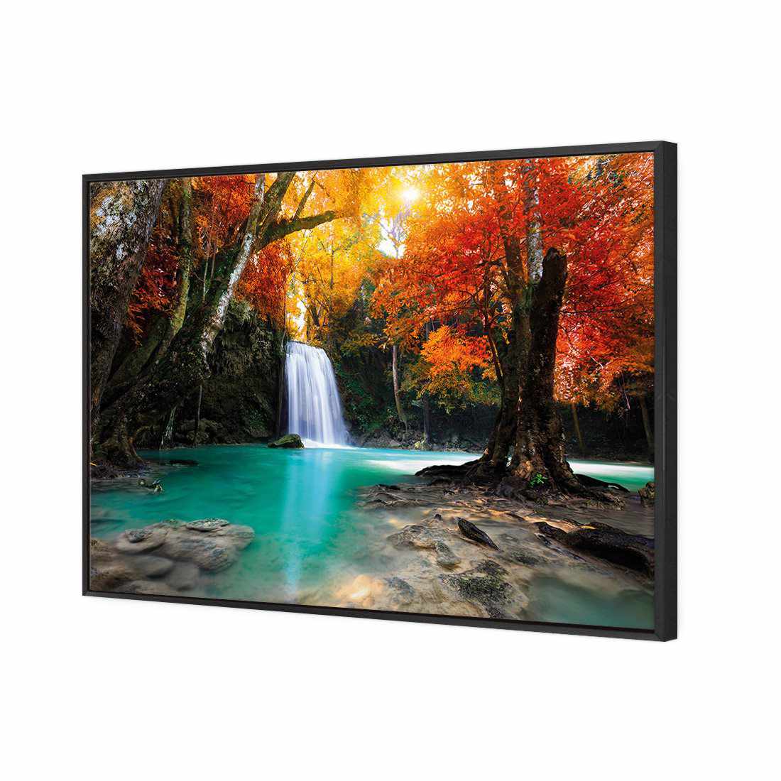 Autumn Waterfall Magic | Standard Canvas | Floating Frame | Black