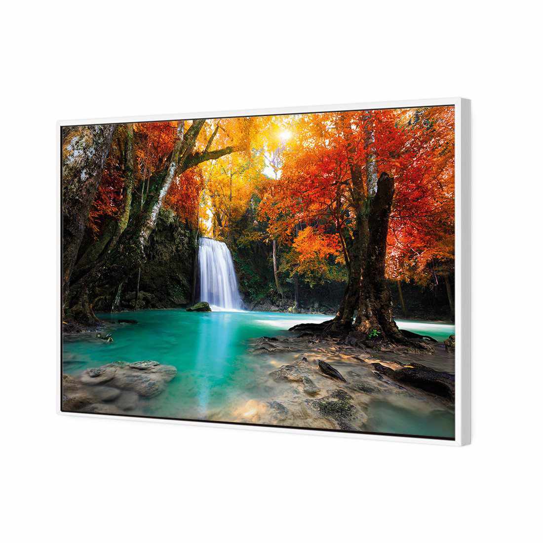 Autumn Waterfall Magic | Standard Canvas | Floating Frame | White
