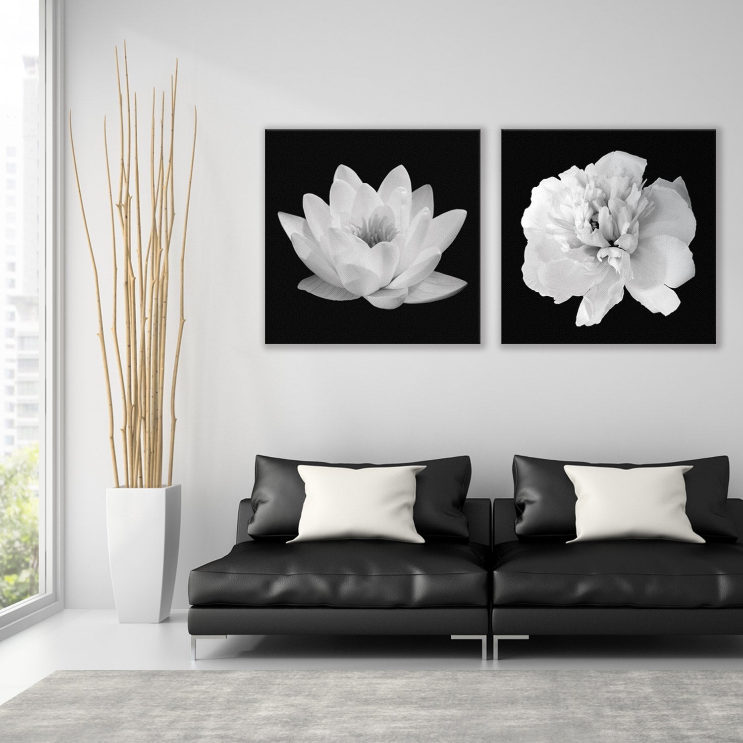 Black and White Bloom Perfect Pair - Wall Art Designs - SET2_5033_AS_Q WAD_CP - MPY - 260 - M - S - S_37x37_NONE