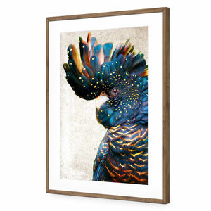 Black Cockatoo Side, Grunge | Standard Acrylic | Flat Frame With Border | Natural