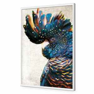 Black Cockatoo Side, Grunge | Standard Acrylic | Flat Frame No Border | White