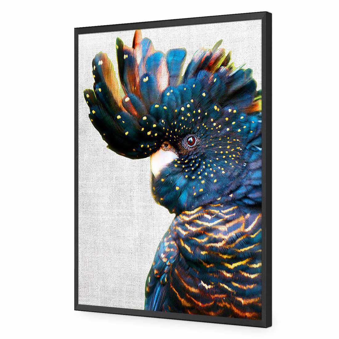 Black Cockatoo Side, Linen | Classic Acrylic | Flat Frame No Border | Black