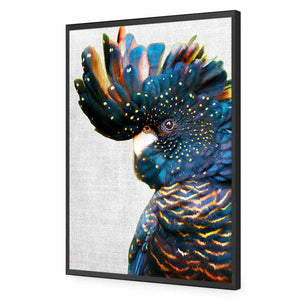 Black Cockatoo Side, Linen | Classic Acrylic | Flat Frame No Border | Black
