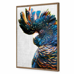 Black Cockatoo Side, Linen | Classic Acrylic | Flat Frame No Border | Natural