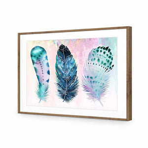 Boho Feathers, Rainbow | Standard Acrylic | Flat Frame With Border | Natural