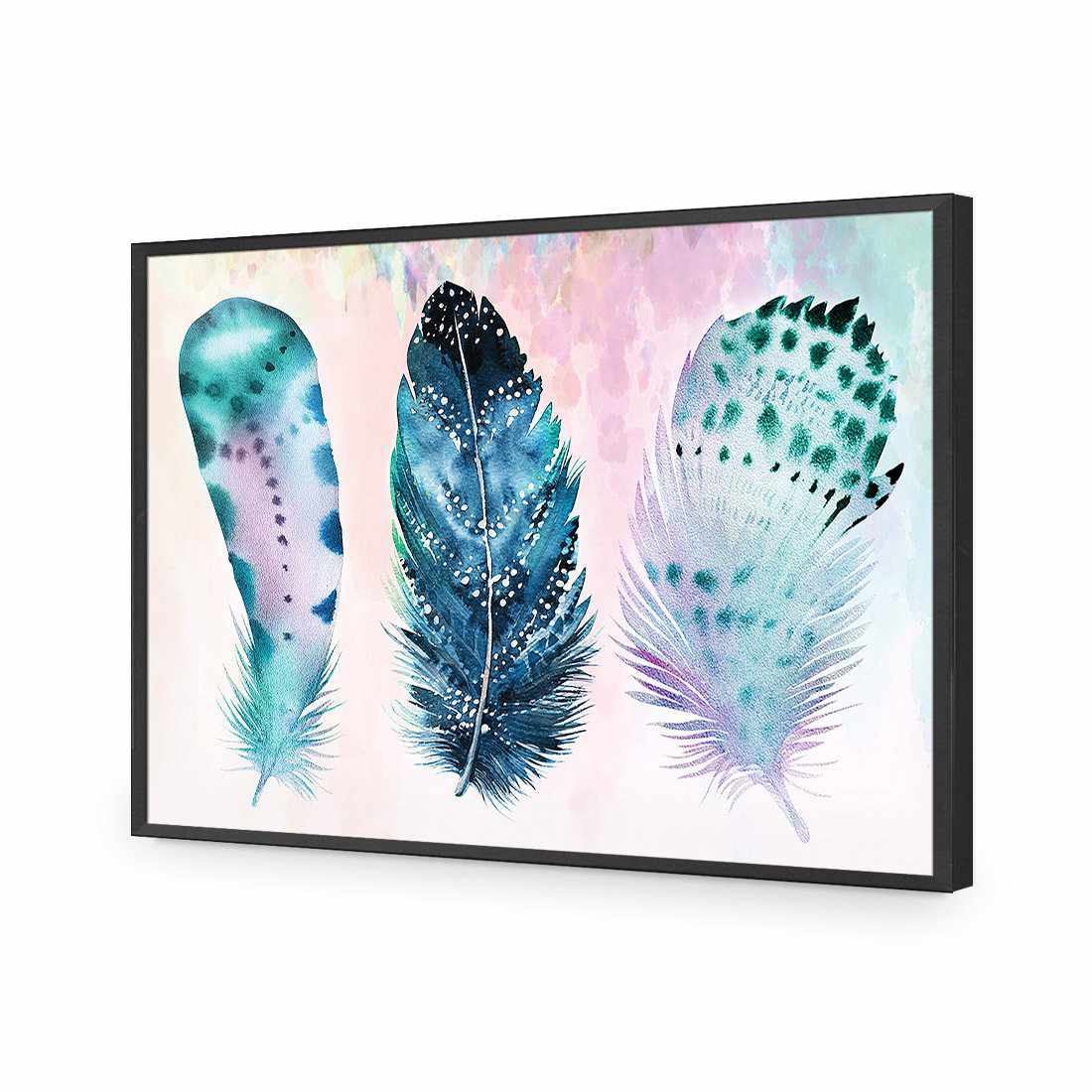 Boho Feathers, Rainbow | Standard Acrylic | Flat Frame No Border | Black