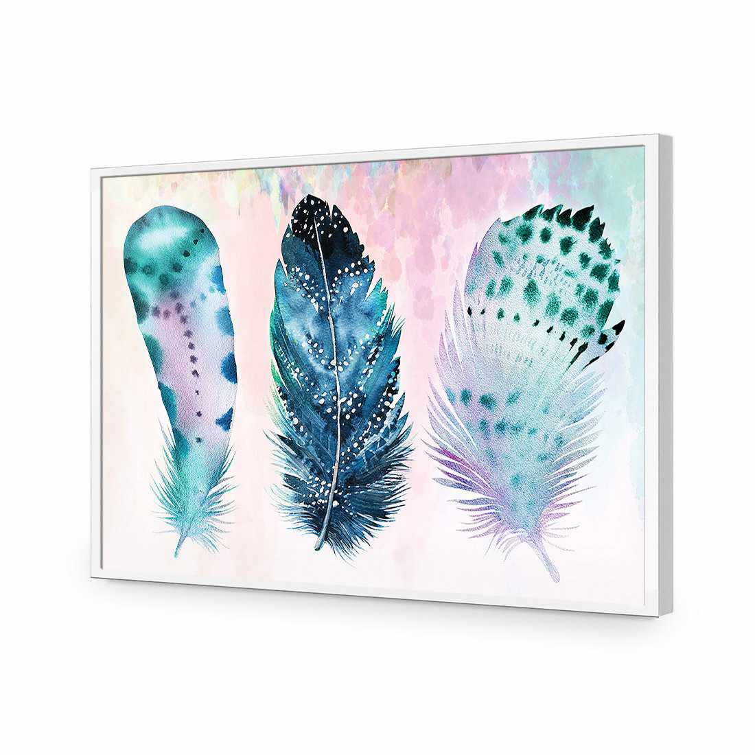 Boho Feathers, Rainbow | Standard Acrylic | Flat Frame No Border | White