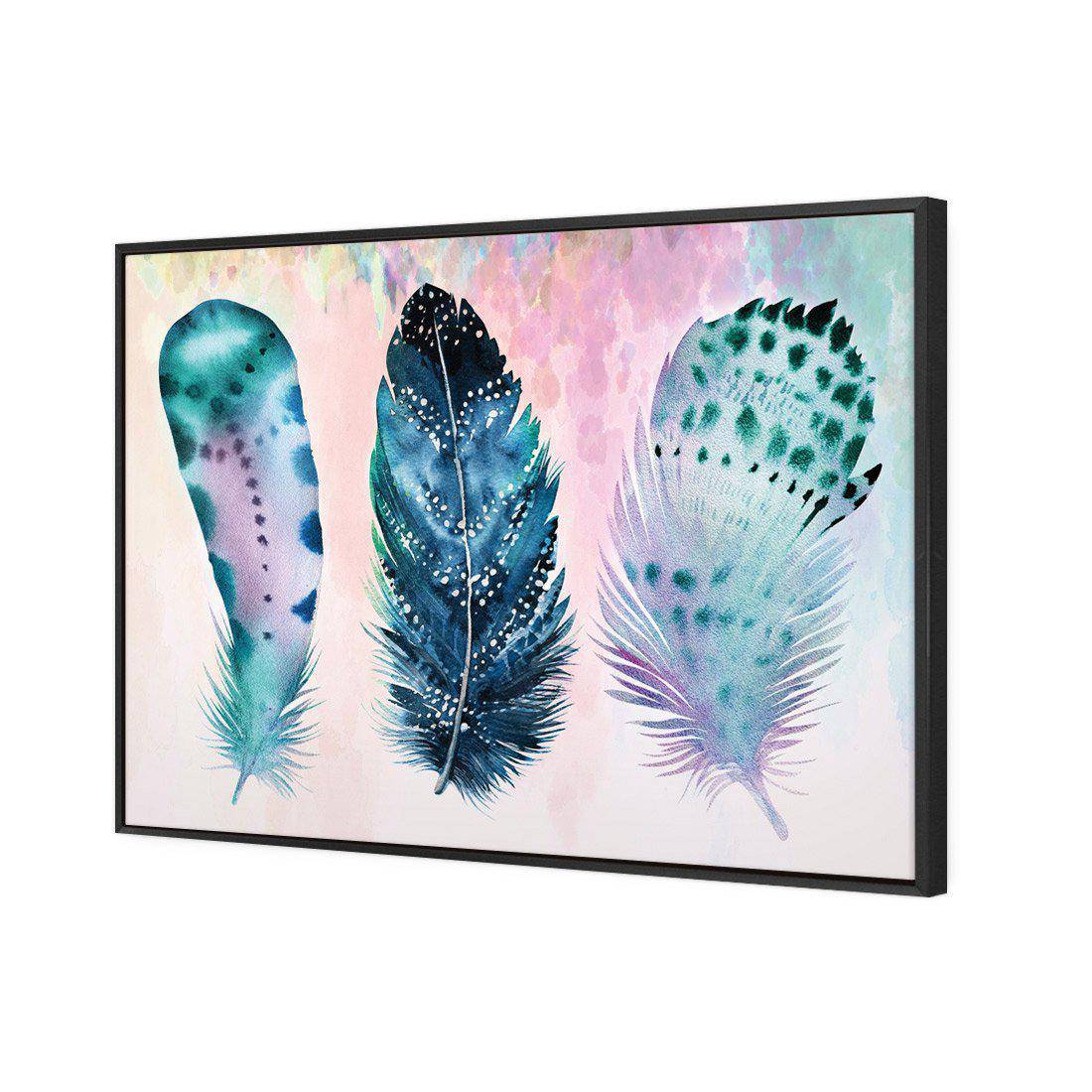 Boho Feathers, Rainbow | Standard Canvas | Floating Frame | Black