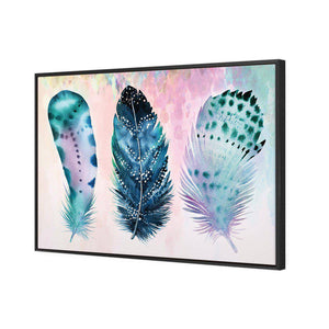 Boho Feathers, Rainbow | Standard Canvas | Floating Frame | Black