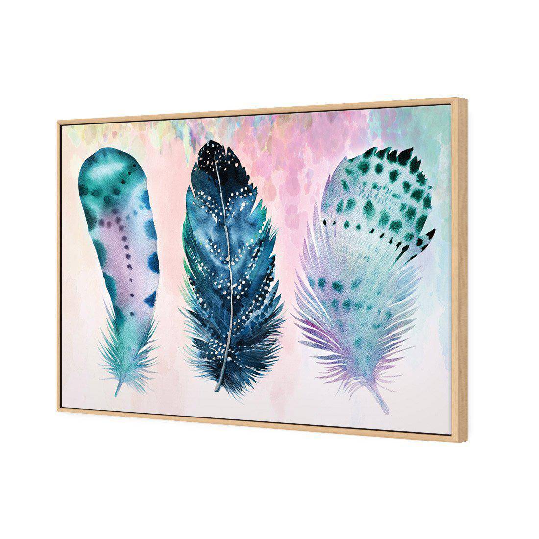 Boho Feathers, Rainbow | Standard Canvas | Floating Frame | Oak