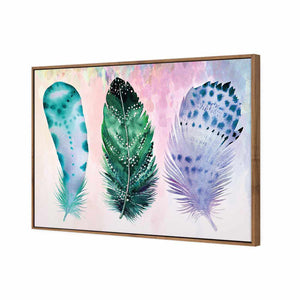 Boho Feathers, Teal | Standard Canvas | Floating Frame | Natural