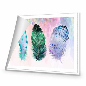 Boho Feathers, Teal | Standard Canvas | No Frame | Rolled Canvas