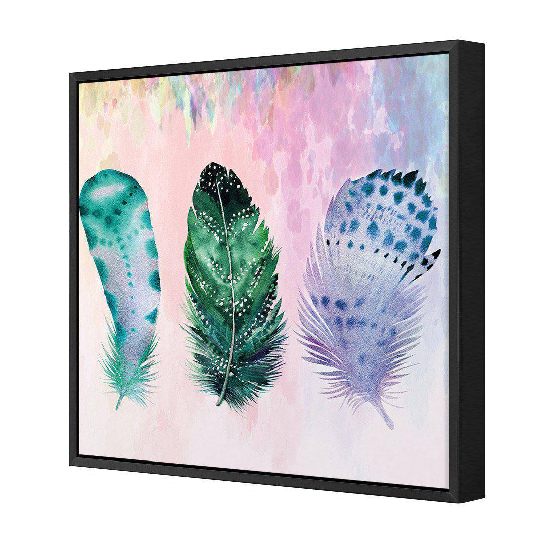 Boho Feathers, Teal, Square | Standard Canvas | Floating Frame | Black