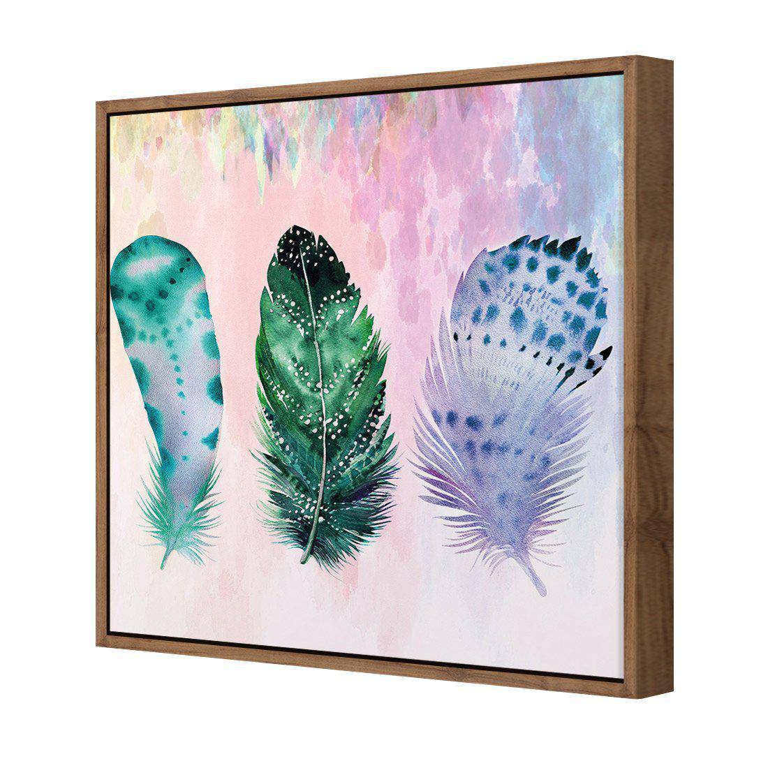 Boho Feathers, Teal, Square | Standard Canvas | Floating Frame | Natural