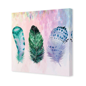 Boho Feathers, Teal, Square | Standard Canvas | No Frame | Stretched Canvas