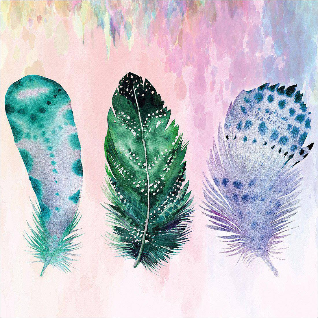 Boho Feathers, Teal, Square Canvas Art - Wall Art Designs - 2380_DS_Q WAD_CP - MPY - 260 - M - S - S_30x30_NONE