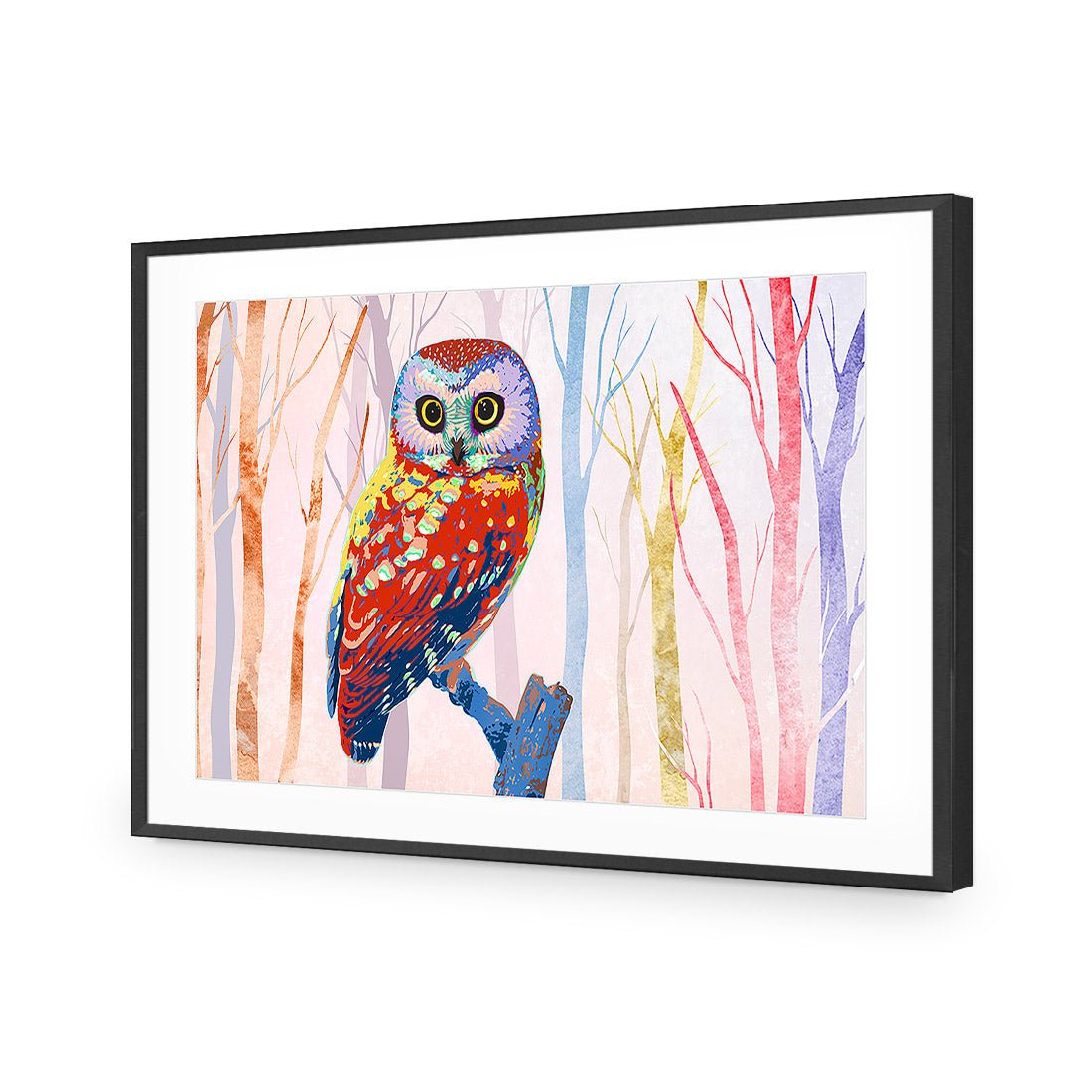 Bright Wise Owl, Light | Standard Acrylic | Flat Frame With Border | Black