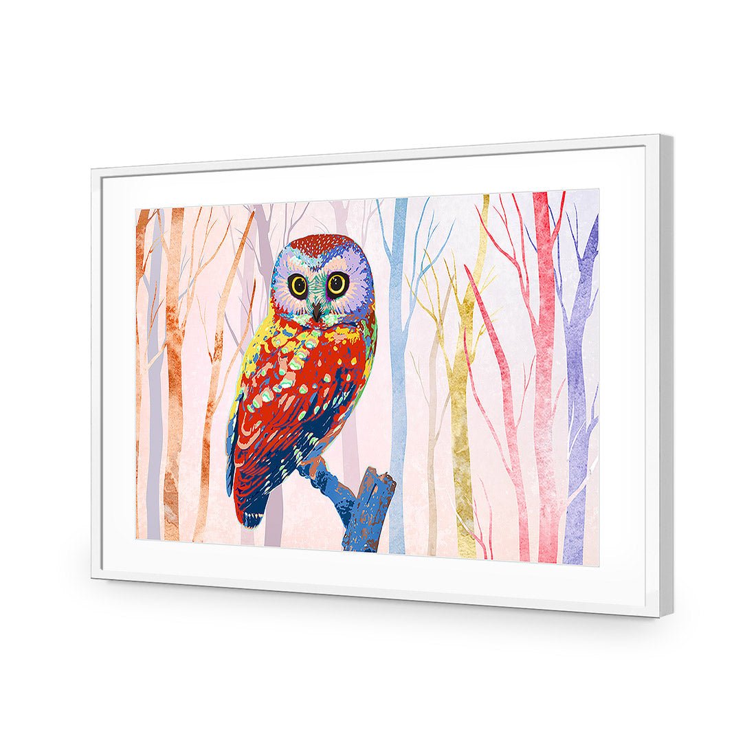 Bright Wise Owl, Light | Standard Acrylic | Flat Frame With Border | White