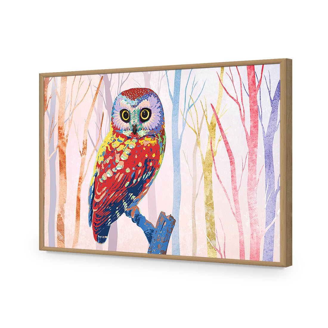 Bright Wise Owl, Light | Standard Acrylic | Flat Frame No Border | Oak