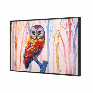 Bright Wise Owl, Light | Standard Canvas | Floating Frame | Black