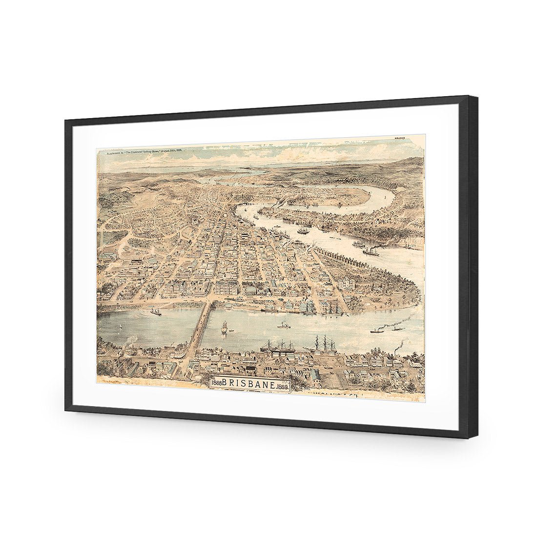 Brisbane 1888 | Standard Acrylic | Flat Frame With Border | Black