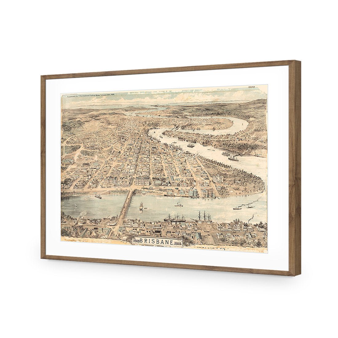Brisbane 1888 | Standard Acrylic | Flat Frame With Border | Natural