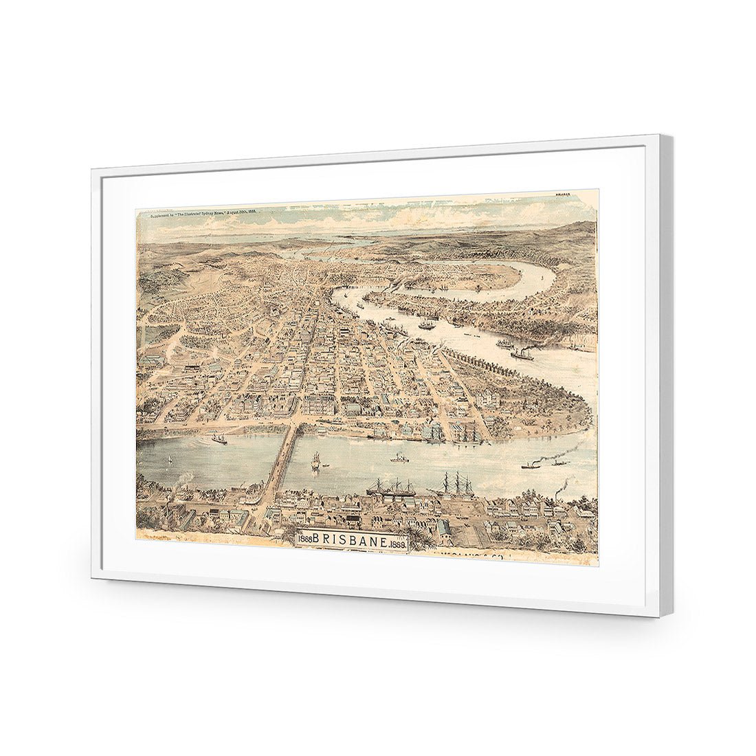 Brisbane 1888 | Standard Acrylic | Flat Frame With Border | White