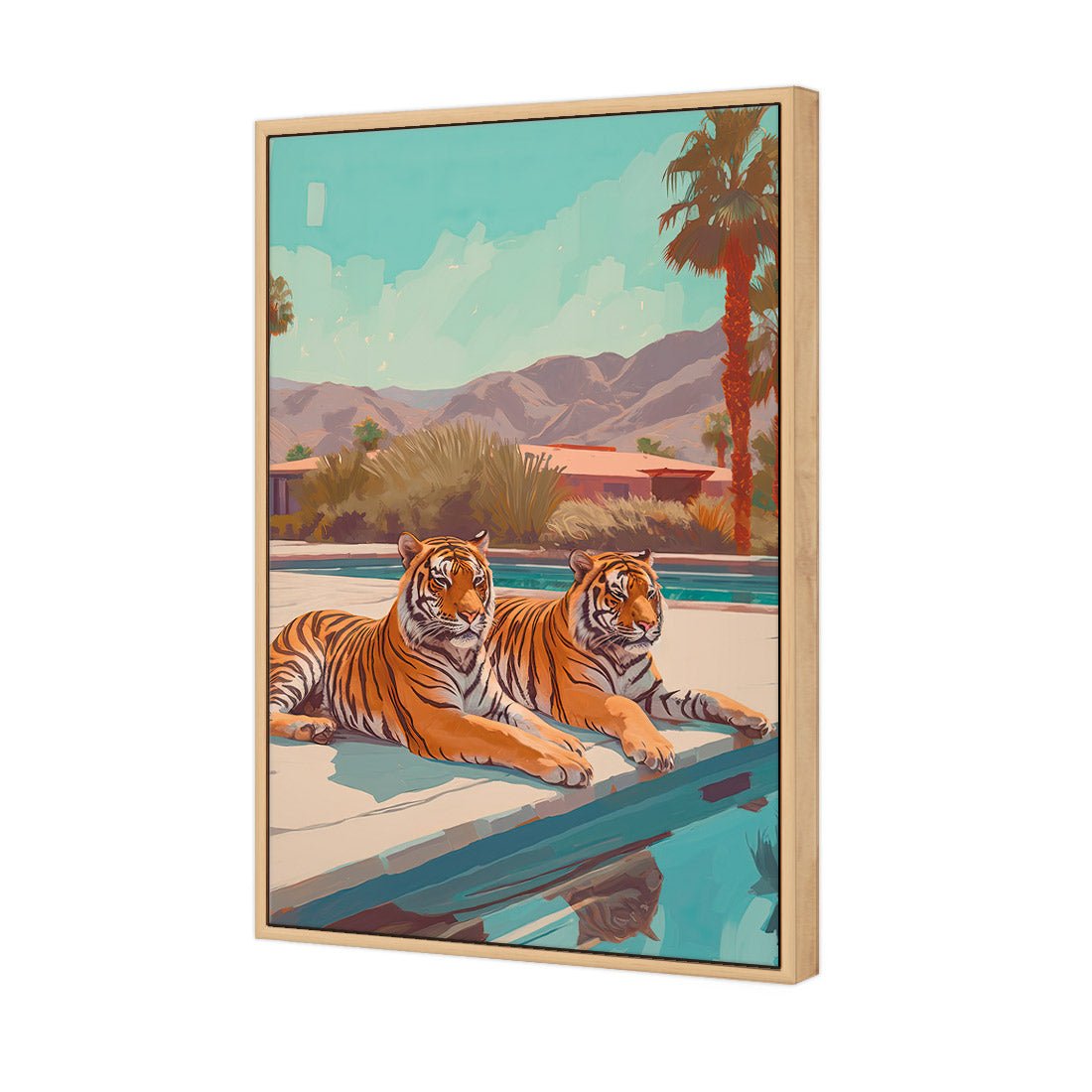 By the Pool | Classic Canvas | Floating Frame | Oak