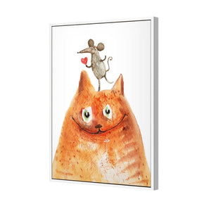Cat and Mouse Love | Standard Canvas | Floating Frame | White