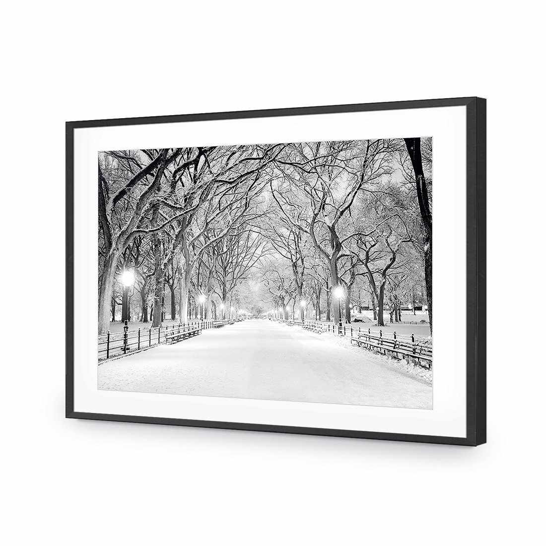 Central Park Dawn in Snow | Classic Acrylic | Flat Frame With Border | Black