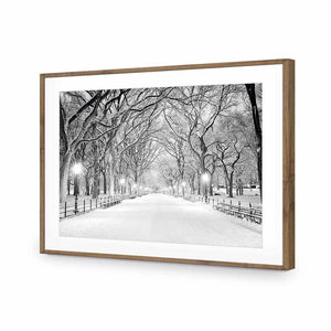Central Park Dawn in Snow | Classic Acrylic | Flat Frame With Border | Natural