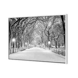 Central Park Dawn in Snow | Classic Canvas | Floating Frame | White