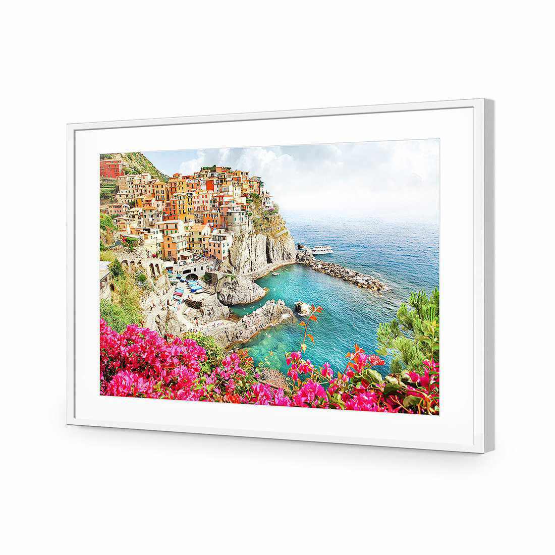 Cinque Terre in Italy | Standard Acrylic | Flat Frame With Border | White
