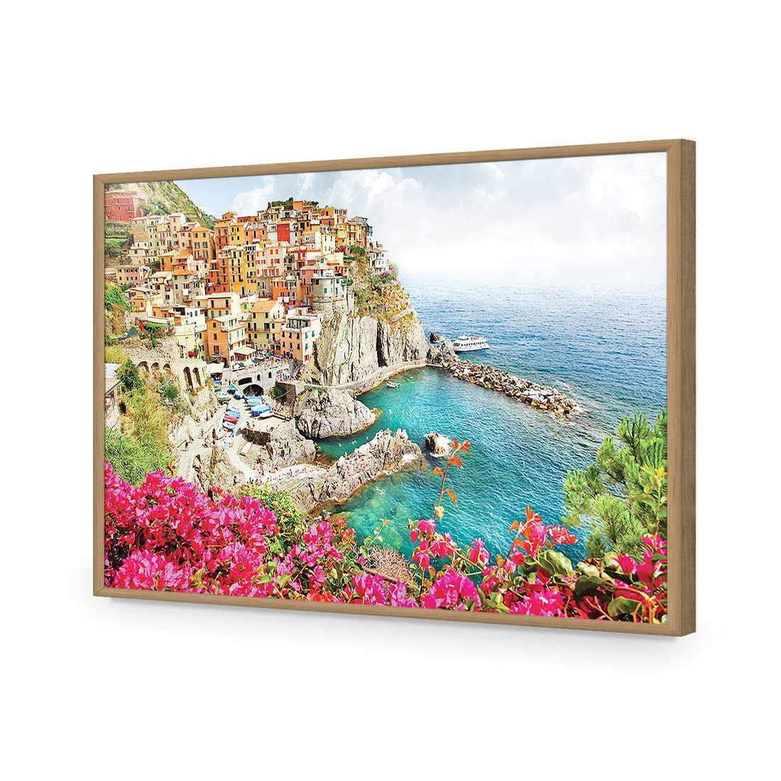 Cinque Terre in Italy | Standard Acrylic | Flat Frame No Border | Oak