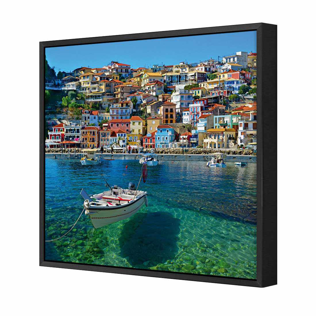 Clear Waters Of Greece, Square | Classic Canvas | Floating Frame | Black