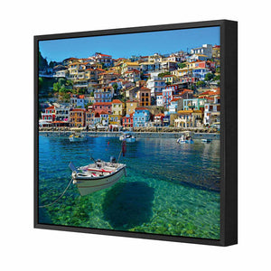Clear Waters Of Greece, Square | Classic Canvas | Floating Frame | Black