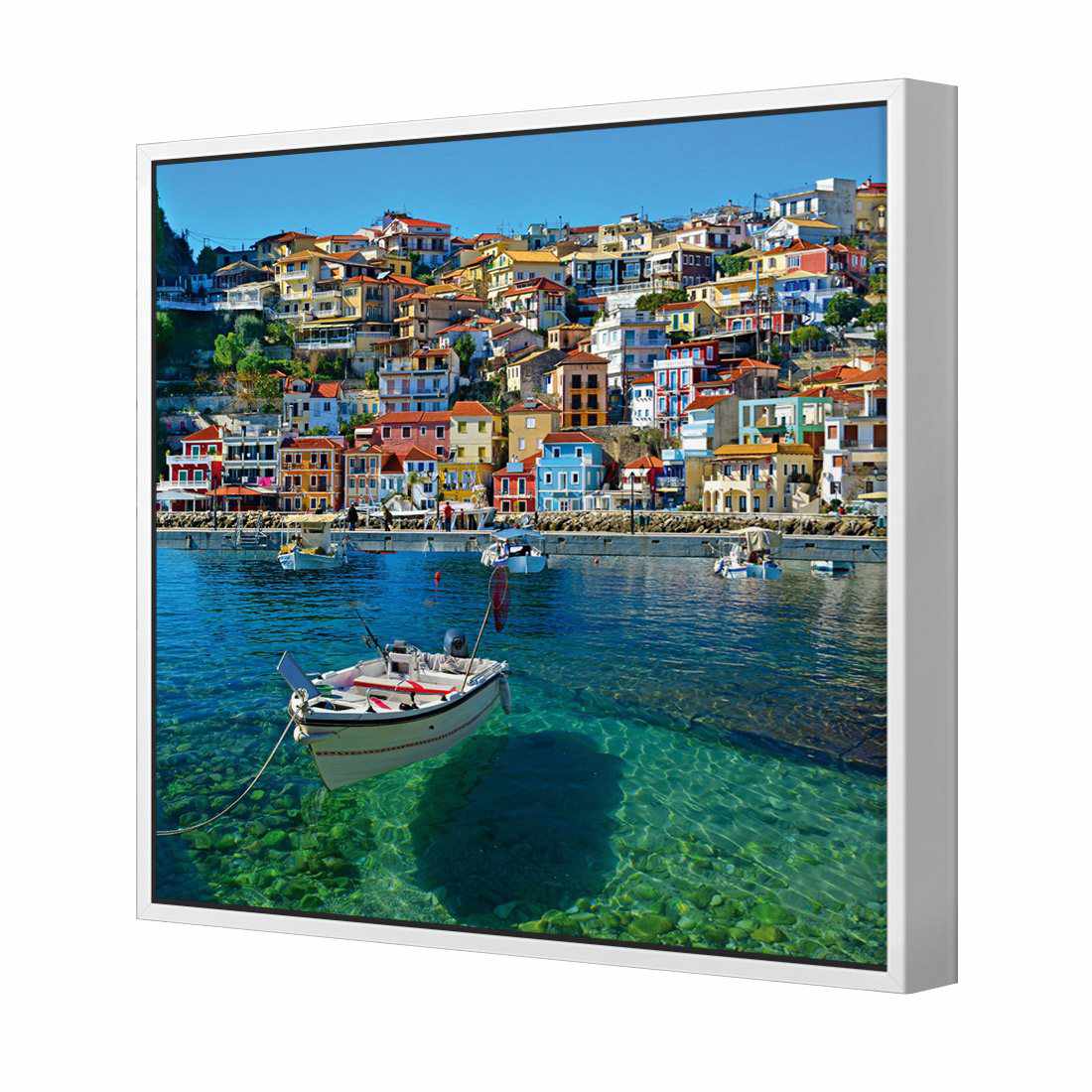 Clear Waters Of Greece, Square | Classic Canvas | Floating Frame | White
