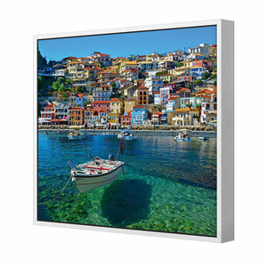 Clear Waters Of Greece, Square | Classic Canvas | Floating Frame | White