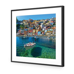 Clear Waters Of Greece, Square | Classic Acrylic | Flat Frame With Border | Black