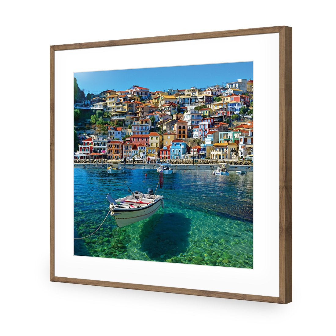 Clear Waters Of Greece, Square | Classic Acrylic | Flat Frame With Border | Natural