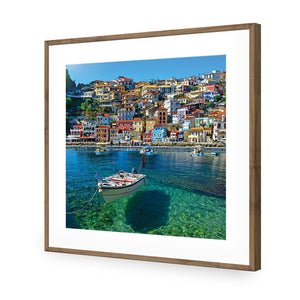 Clear Waters Of Greece, Square | Classic Acrylic | Flat Frame With Border | Natural