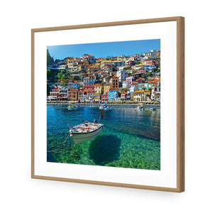 Clear Waters Of Greece, Square | Classic Acrylic | Flat Frame With Border | Oak