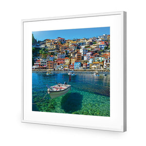Clear Waters Of Greece, Square | Classic Acrylic | Flat Frame With Border | White
