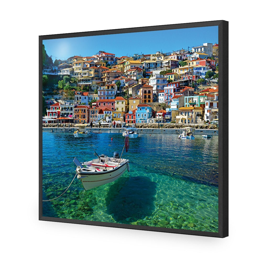 Clear Waters Of Greece, Square | Classic Acrylic | Flat Frame No Border | Black