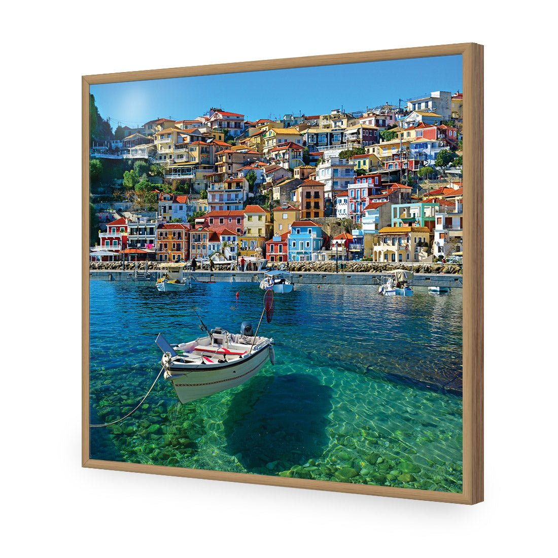 Clear Waters Of Greece, Square | Classic Acrylic | Flat Frame No Border | Oak