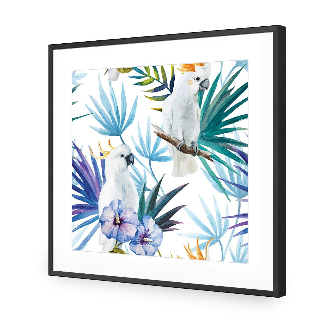 Cockatoo On High, Square | Standard Acrylic | Flat Frame With Border | Black