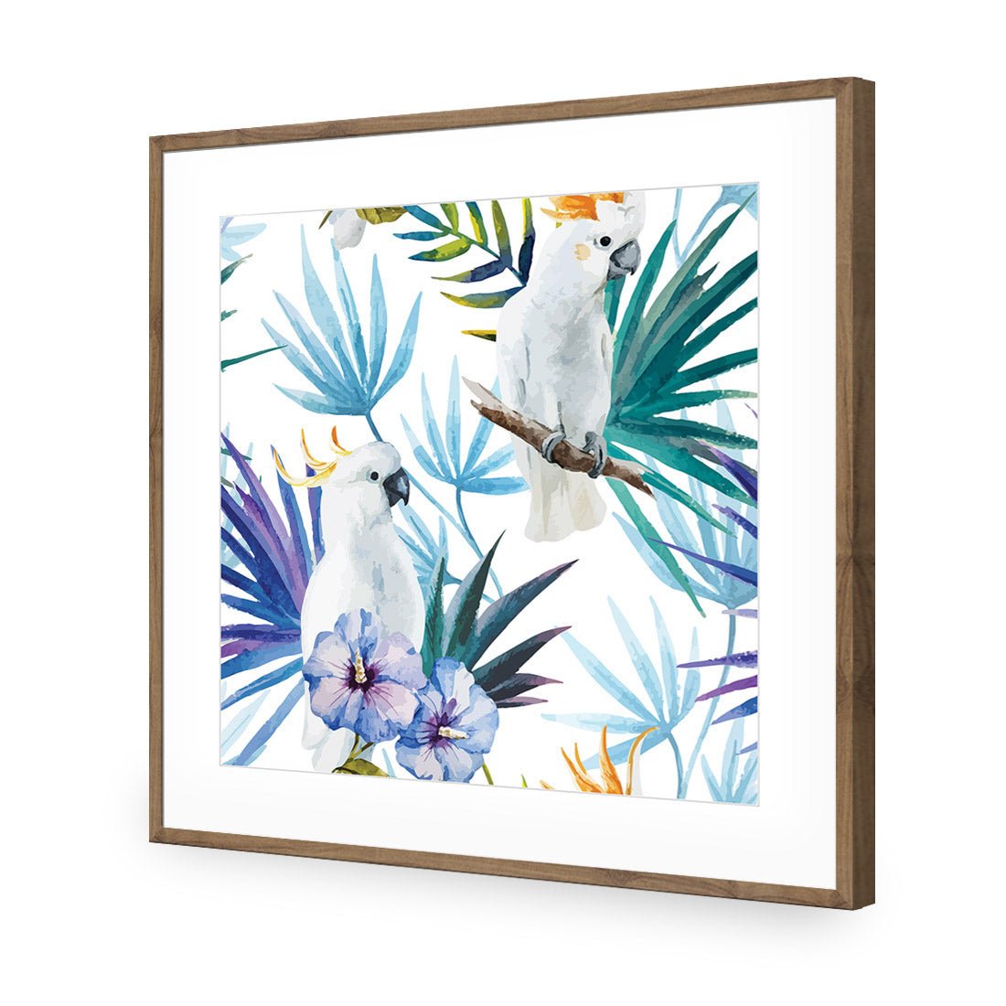 Cockatoo On High, Square | Standard Acrylic | Flat Frame With Border | Natural