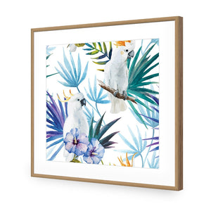Cockatoo On High, Square | Standard Acrylic | Flat Frame With Border | Oak